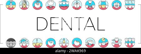 le icone della clinica per la procedura dentistica impostano il vettore Illustrazione Vettoriale