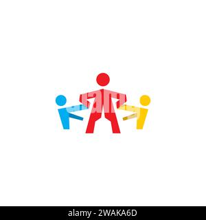 logo di tre persone felici. logo dell'icona umana. logo comunitario Illustrazione Vettoriale