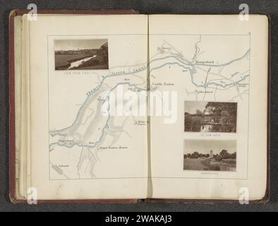 Mappa con tre immagini di luoghi lungo il Tamigi, in o dopo 1878 - in o prima del 1879 stampa fotomeccanica a sinistra: Faccia da Eisey Hill, destra: Faccia su una difesa alluvionale a Ham e faccia su Kempsford. Fiume per incisioni di carta del Gloucestershire. chiesa (esterno). Sluice, weir Kempsford Foto Stock