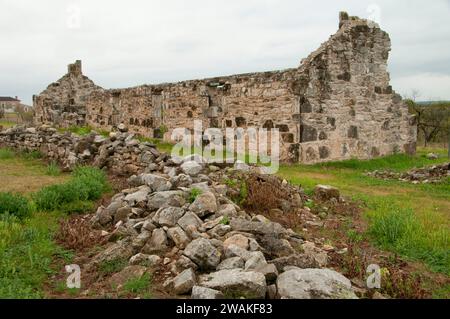 Caserma rovina di parete, Fort McKavett sito storico dello Stato, Texas Foto Stock