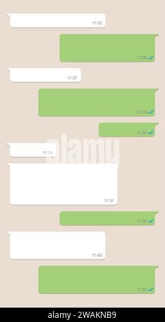 Finestra chat social network, chat con bolle messaggio modello, schermata Messenger con casella di conversazione. Vettore Illustrazione Vettoriale