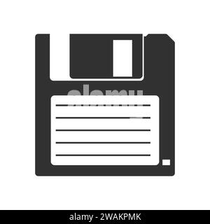 Icona del disco floppy in stile piatto isolata su sfondo bianco. Vecchio supporto dati del dischetto HD. Illustrazione vettoriale Illustrazione Vettoriale