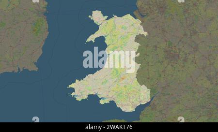 Galles - Gran Bretagna evidenziata su una mappa topografica in stile standard OSM Foto Stock