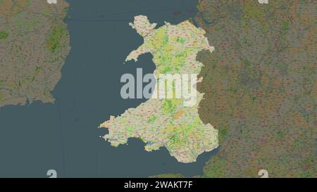 Galles - Gran Bretagna evidenziata su una mappa topografica in stile OSM France Foto Stock