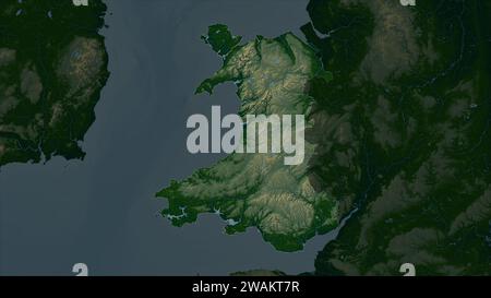 Galles - Gran Bretagna evidenziata su una mappa colorata con laghi e fiumi Foto Stock