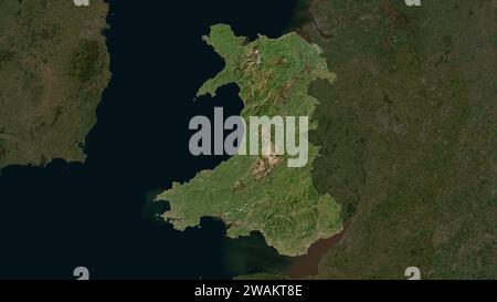 Galles - Gran Bretagna evidenziata su una mappa satellitare a bassa risoluzione Foto Stock