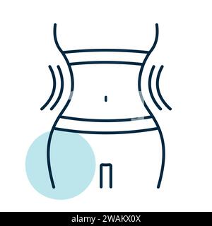 Icona di perdita di peso con la vita della donna. Simbolo del corpo femminile sottile. Simbolo grafico per la progettazione di siti Web e app per la perdita di peso e fitness, logo, app, interfaccia utente Illustrazione Vettoriale