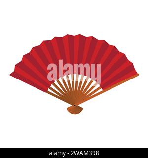 Ventola a mano isolata su sfondo bianco, ventola pieghevole cinese, icona tradizionale della geisha di carta asiatica. Illustrazione vettoriale Illustrazione Vettoriale