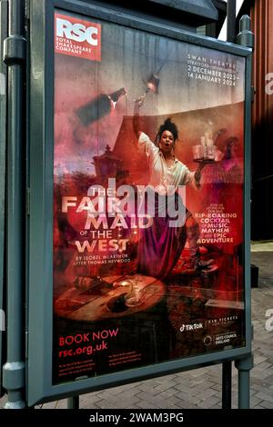 Poster teatrale che pubblicizza lo spettacolo "The Fair Maid of the West" presso la Royal Shakespeare Company, Stratford Upon Avon, Inghilterra Regno Unito Foto Stock