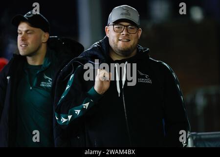 Newcastle, Regno Unito. 5 gennaio 2024. Murray McCallum dei Newcastle Falcons arriva prima del Gallagher Premiership match tra Newcastle Falcons e Harlequins a Kingston Park, Newcastle, venerdì 5 gennaio 2024. (Foto: Chris Lishman | mi News) crediti: MI News & Sport /Alamy Live News Foto Stock