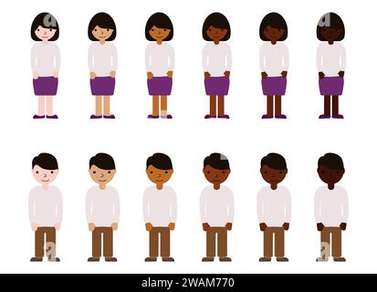Donne e uomini con diversi colori della pelle. Gli adulti razziano la diversità. Illustrazione vettoriale multinazionale. Illustrazione Vettoriale