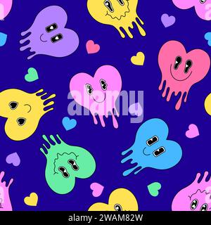 Motivo senza cuciture con cuori che si fondono in stile cartone animato Illustrazione Vettoriale