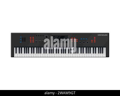 Tastiera Music Synthesizer isolata su sfondo bianco. Strumenti musicali per pianoforte. Apparecchiature DJ elettroniche techno. Icona strumento digitale pr Illustrazione Vettoriale