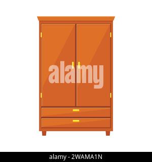 Armadio chiuso isolato su sfondo bianco. Mobili in legno naturale. Icona del guardaroba in stile piatto. Armadietto interno per creare un appartamento Illustrazione Vettoriale