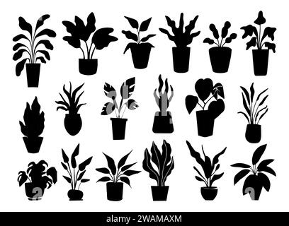 Sagome di diverse piante domestiche in set di pentole. Illustrazione Vettoriale