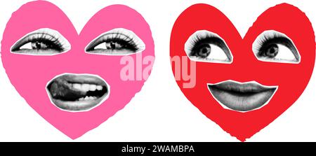 Gli elementi del collage di mezzitoni di San Valentino impostano l'illustrazione vettoriale Illustrazione Vettoriale