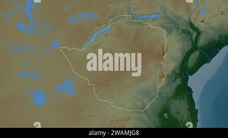 Lo Zimbabwe è delineato su una mappa colorata con laghi e fiumi Foto Stock