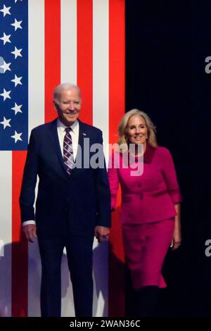 Blue Bell, Stati Uniti. 5 gennaio 2024. Il presidente degli Stati Uniti Joseph Biden fa commenti sul palco a Blue Bell, Pennsylvania, un giorno prima dell'anniversario della rivolta del 6 gennaio. (Foto di Bastiaan Slabbers/Sipa USA) credito: SIPA USA/Alamy Live News Foto Stock