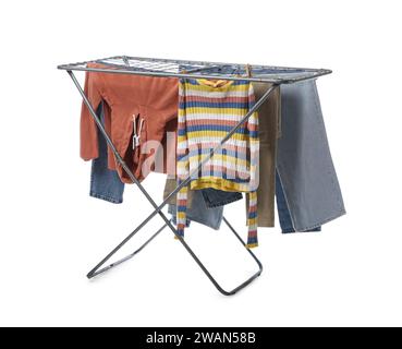 Stendibiancheria pieghevole isolati su sfondo bianco Foto stock - Alamy