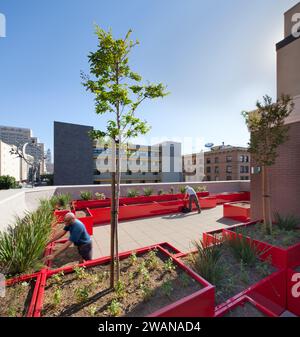 New Pershing Apartments, 5th Street e Main Street nel centro di Los Angeles, riutilizzo adattivo del 1889 Pershing Hotel e Roma Hotel 1905, esterni/interni. Foto Stock