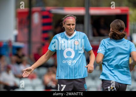 Adelaide, Australia. 6 gennaio 2024. Adelaide, Australia, 6 gennaio 2024: Ritratto di Hannah Wilkinson (17 Melbourne City) durante la partita Liberty A-League tra Adelaide United e Melbourne City al Marden Sports Complex di Adelaide, Australia (Noe Llamas/SPP) credito: SPP Sport Press Photo. /Alamy Live News Foto Stock