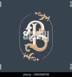 Alfabeto vintage ornamentale lettera B con cornice decorativa floreale illustrazione vettoriale Illustrazione Vettoriale