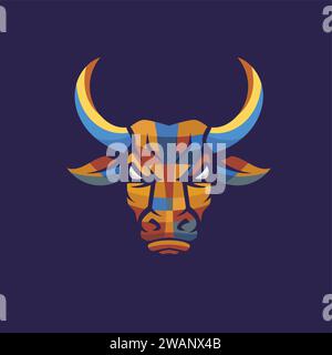 Modello con logo vettoriale colorato geometrico Bull Head Illustrazione Vettoriale