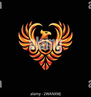 Illustrazione vettoriale dello scudo cresta Golden Eagle o phoenix Illustrazione Vettoriale