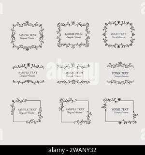 Semplice sfondo per biglietti d'auguri floreali, set di quattro documenti rotondi con fiori di doodle, motivi floreali per inviti, biglietti, illustrazioni vettoriali Illustrazione Vettoriale