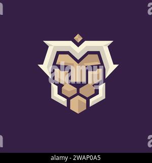 Testa leone con illustrazione vettore Letter M, modello illustrazione vettore Logo Letter M Lion King Illustrazione Vettoriale