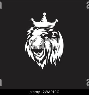Testa Lion astratta con illustrazione vettoriale corona Illustrazione Vettoriale