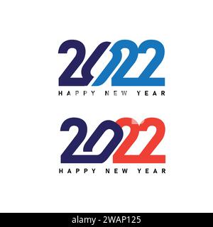 Set di testo Happy New Year 2022. modello di disegno a 2022 numeri. Illustrazione Vettoriale