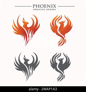 Logo Phoenix con illustrazione vettoriale di uccelli mitologici Illustrazione Vettoriale