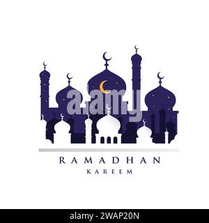 Ramadan Kareem saluta lo sfondo del modello di design con moschea Illustrazione Vettoriale