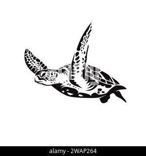 illustrazione vettoriale della silhouette di nuoto delle tartarughe marine Illustrazione Vettoriale