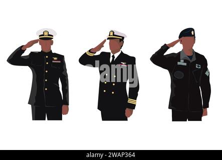soldati dell'esercito che saluta posizione illustrazione vettoriale, illustrazione saluto militare Illustrazione Vettoriale