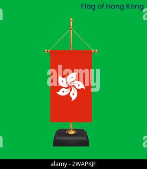 Alta bandiera dettagliata di Hong Kong. Bandiera nazionale di Hong Kong. Asia. Illustrazione 3D. Foto Stock