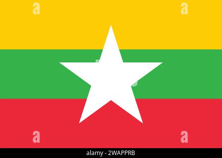 Alta bandiera dettagliata del Myanmar. Bandiera nazionale del Myanmar. Asia. Illustrazione 3D. Illustrazione Vettoriale