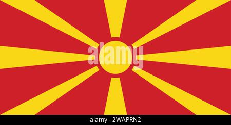 Alta bandiera dettagliata della Macedonia del Nord. Bandiera nazionale della Macedonia del Nord. Europa. Illustrazione 3D. Foto Stock