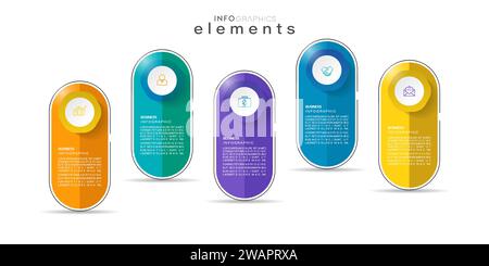 Modello di progettazione infografica con icone e 5 opzioni o passaggi. Illustrazione Vettoriale