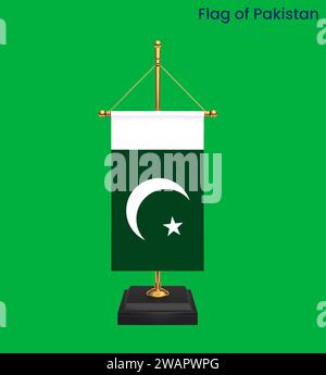 Alta bandiera del Pakistan. Bandiera nazionale pakistana. Asia. Illustrazione 3D. Foto Stock