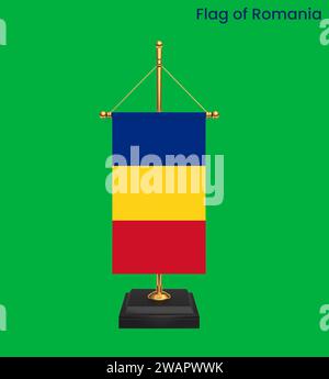 Alta bandiera dettagliata della Romania. Bandiera nazionale della Romania. Europa. Illustrazione 3D. Foto Stock