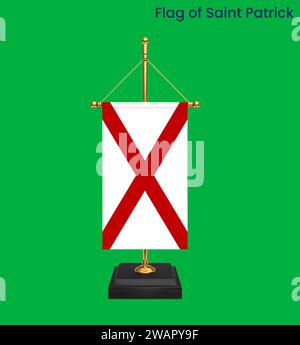 Alta bandiera di San Patrizio. Bandiera nazionale di San Patrizio. Illustrazione 3D. Foto Stock