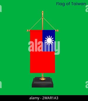 Alta bandiera dettagliata di Taiwan. Bandiera nazionale di Taiwan. Asia. Illustrazione 3D. Foto Stock