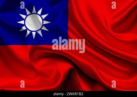 Alta bandiera dettagliata di Taiwan. Bandiera nazionale di Taiwan. Asia. Illustrazione 3D. Foto Stock