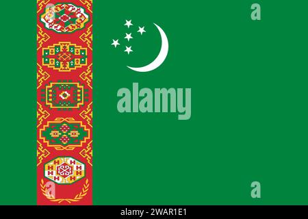 Alta bandiera dettagliata del Turkmenistan. Bandiera nazionale del Turkmenistan. Asia. Illustrazione 3D. Foto Stock