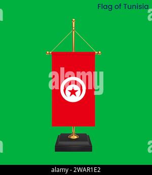 Alta bandiera dettagliata della Tunisia. Bandiera nazionale tunisina. Africa. Illustrazione 3D. Foto Stock