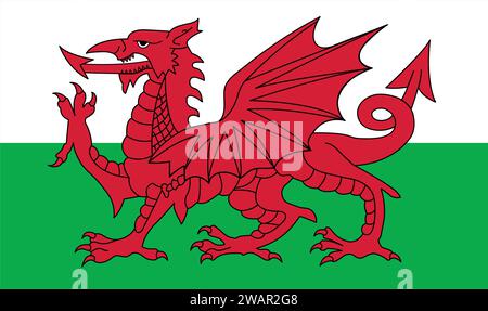 Alta bandiera del Galles. Bandiera nazionale del Galles. Europa. Illustrazione 3D. Illustrazione Vettoriale