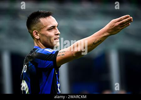 Milano, Italia. 6 gennaio 2024. Lautaro Martinez del FC Internazionale gestures durante la partita di serie A italiana tra l'Inter Milan e l'Hellas Verona allo stadio San Siro di Milano, Italia il 6 gennaio 2024 Credit: Piero Cruciatti/Alamy Live News Foto Stock