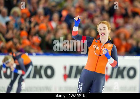 Heerenveen, Paesi Bassi. 6 gennaio 2024. HEERENVEEN, PAESI BASSI - 6 GENNAIO: Antoinette Rijpma-De Jong gareggia sui 1500 m delle donne durante i campionati europei di pattinaggio di velocità ISU a Thialf il 6 gennaio 2024 a Heerenveen, Paesi Bassi. (Foto di Douwe Bijlsma/Orange Pictures) credito: dpa/Alamy Live News Foto Stock